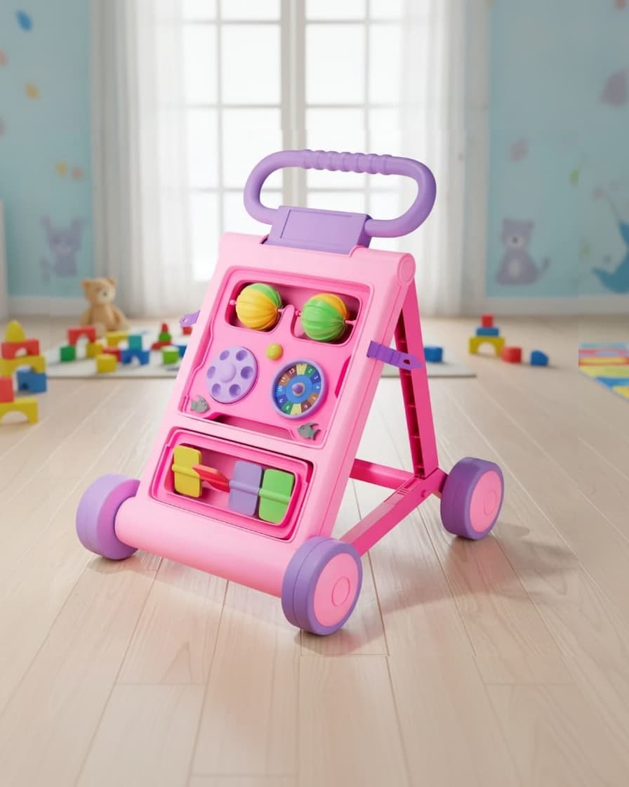Uonibaby by StarAndDaisy Baby Push Walker with Music, Kids Push Walker with Wheels and Colorful Plates – Pink - Default Title